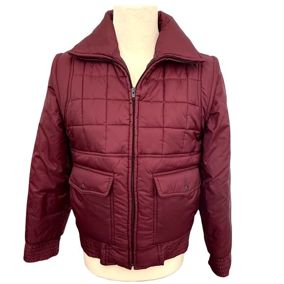 VTG 80s Deep North Puffer Jacket Mens sz S Burgundy Maroon Winter Quilted - Picture 1 of 7
